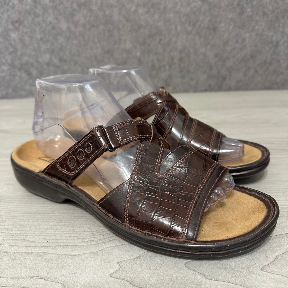 Clarks Sandals Womensâ 10 Brown Leisa Melinda Croco Embossed Leather Slides